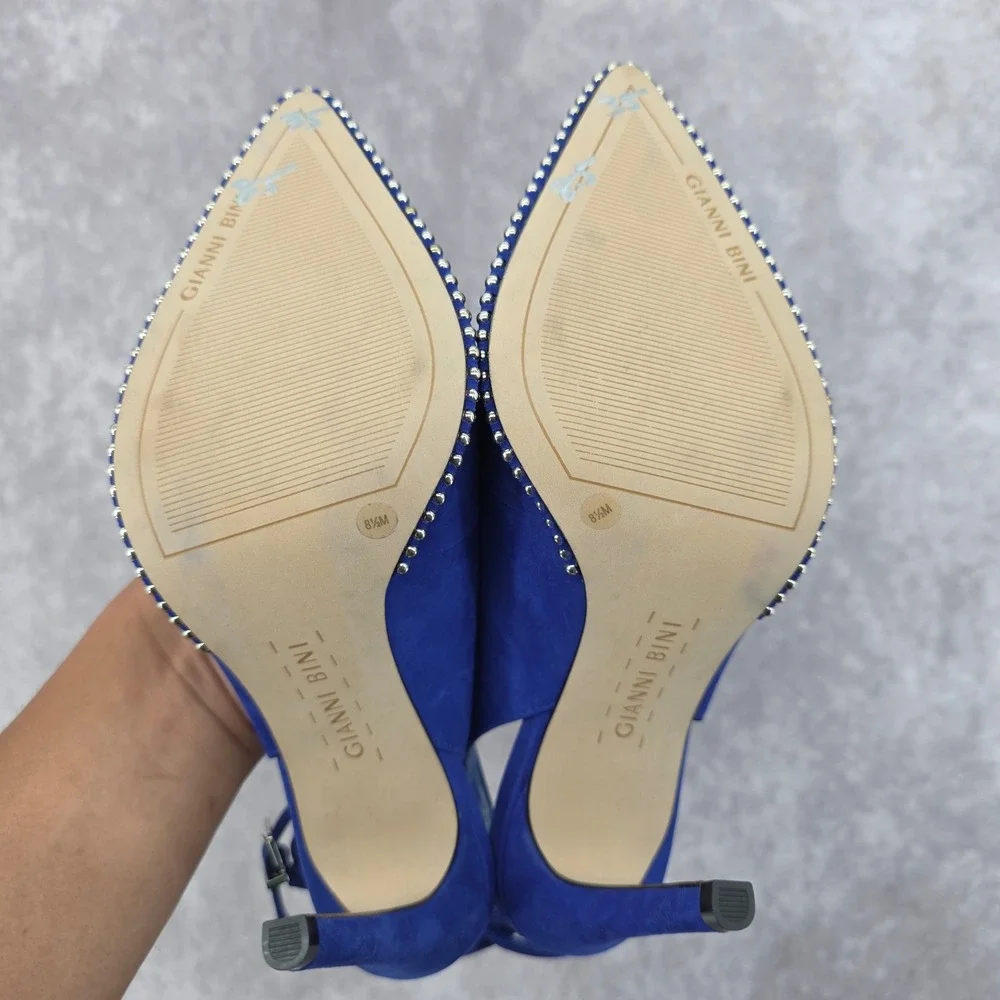 Gianni Bini Renatay Blue Suede Studded Pointed Toe Slingback Pumps Heels Sz 8.5M